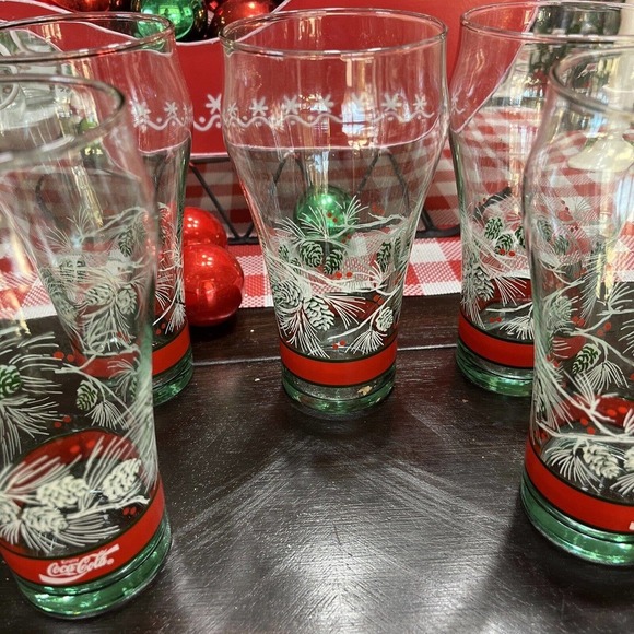 Coca-Cola Christmas Georgia Vinatage Green Glass Pine Cones Set Of 6 - Picture 5 of 7